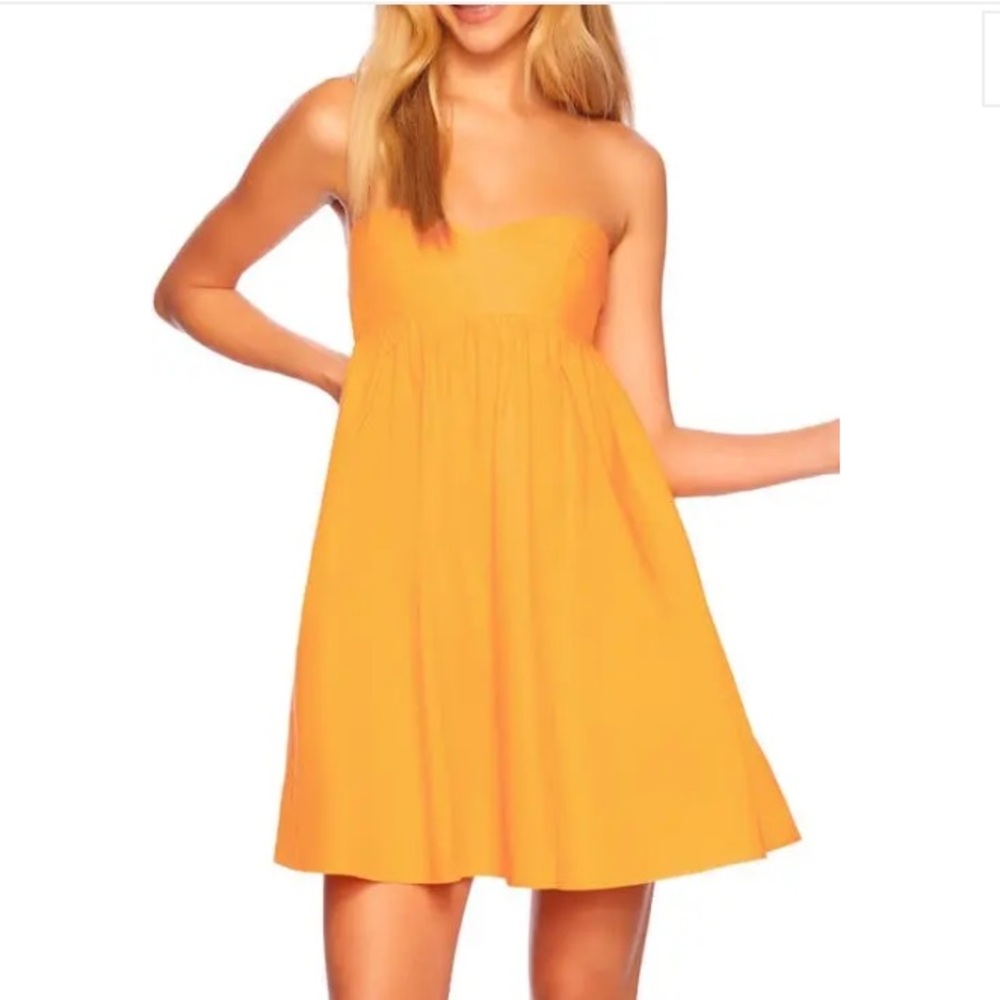 Susana Monoco Strapless Cotton Poplin Babydoll tangerine Minidress In Zinnia
